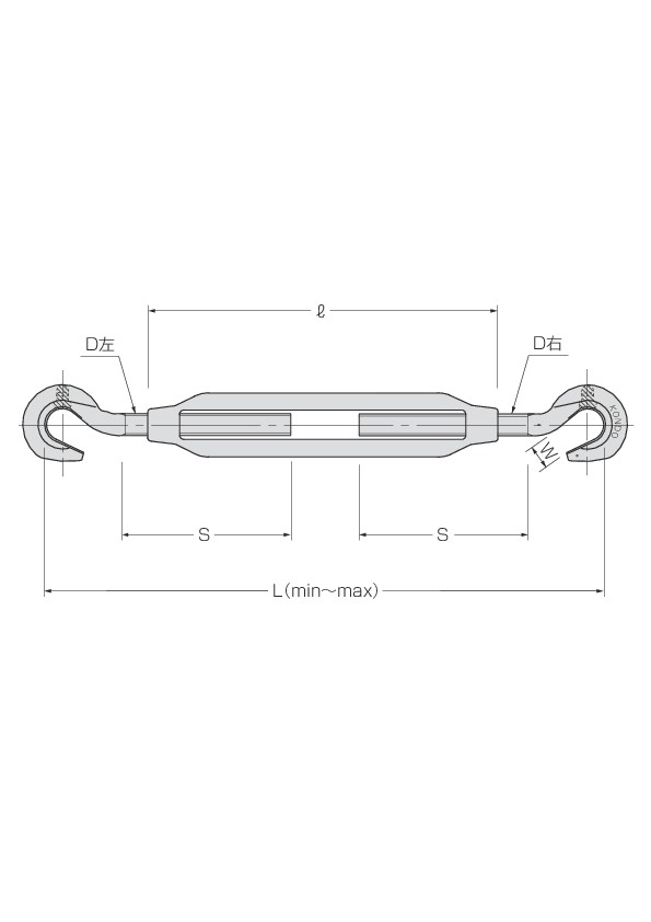 コンドー　パイプ式ターンバックル　枠のみ　ドブメッキ　呼び22mm　20本入り - 1